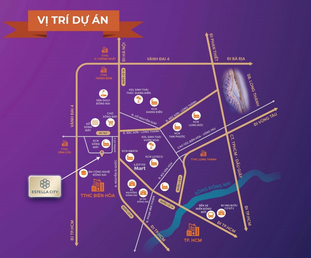 Vị trí dự án cách tuyến đường ĐT 767 hơn 2km, cách trục Quốc lộ 1A gần 4,5km, di chuyển đến trung tâm TP Biên Hòa khoảng 17 km. 